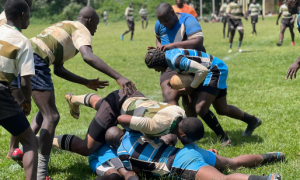 Kakamega School and Koyonzo battle in a ruck. PHOTO/Brian Mwenje