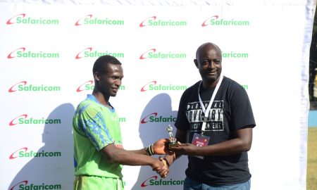 Menengai Oilers Brian Achacha receives Varsity Category award at Impala Floodlit. PHOTO/Scrummage Africa