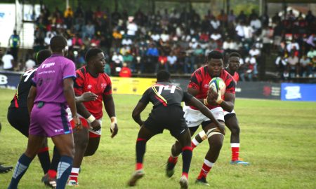 Andy Cole Omollo in action for Kenya Simbas against Uganda in Elgon. PHOTO/Malhon Lichuma