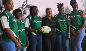 kENYa 7s teams pose with SAFARICOM JERSEY. PHOTO/Scrummage