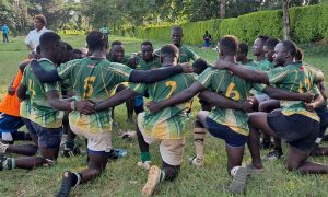 Shamberere TTI players pray after the match. PHOTO/Scrummage