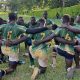 Shamberere TTI players pray after the match. PHOTO/Scrummage