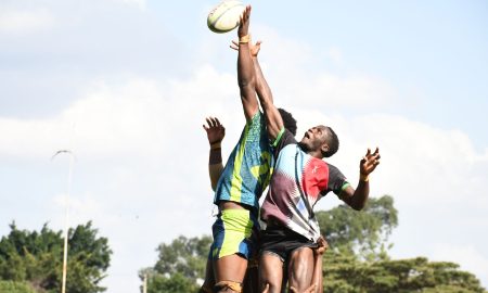 Line out contest between KCB Rugby and Kenya Harlequin. PHOTO/Tabby Nashipae