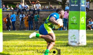 KCB Rugby Austin Sikutwa goes for a try. PHOTO/Tabby Nashipae