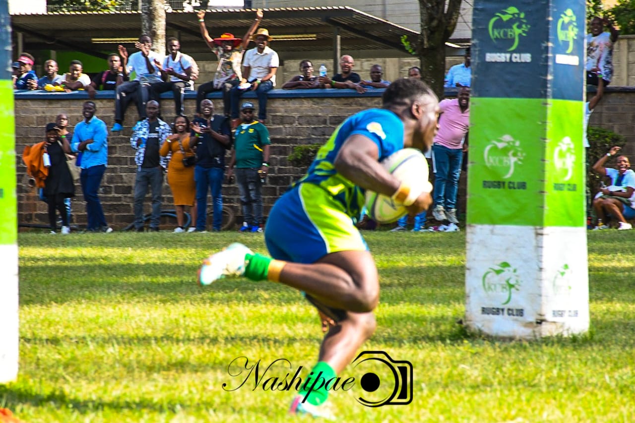 KCB Rugby Austin Sikutwa goes for a try. PHOTO/Tabby Nashipae