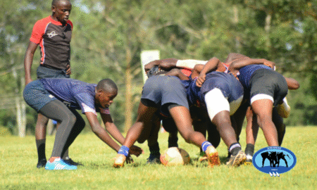 Butere in a defending scrum against Koyonzo B at Scrummage Katch 7s. PHOTO/Dave Mwaura