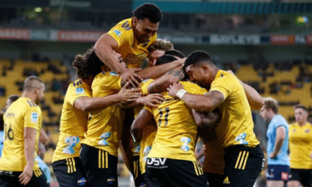 Hurricanes celebrate after a win over Waratahs. PHOTO/ Super Rugby