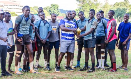 Senende receive Black Rock 7s trophy. PHOTO/Brian Mwenje