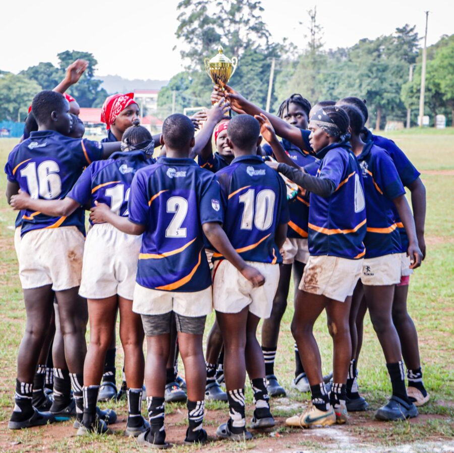 Kinale Girls hoist Black Rock 7s trophy. PHOTO/Brian Mwenje