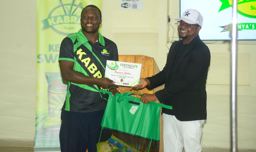 Bryceson Adaka receiving the Kabras comeback of the year award.