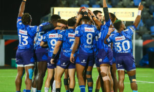 Kevin Wekesa's HYDERABAD HEROES huddle in a Rugby Premier League. PHOTO/HYDERABAD HEROES