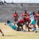 South Africa's Faith Tshauke goes over for her first Test try against Uganda. PHOTO/COURTESY