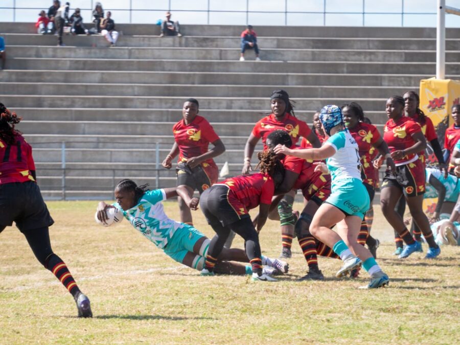 South Africa's Faith Tshauke goes over for her first Test try against Uganda. PHOTO/COURTESY