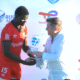 Kenya Morans' Jackson Siketi receiving a rugby Africa Men's 7s award. PHOTO/Screengrab