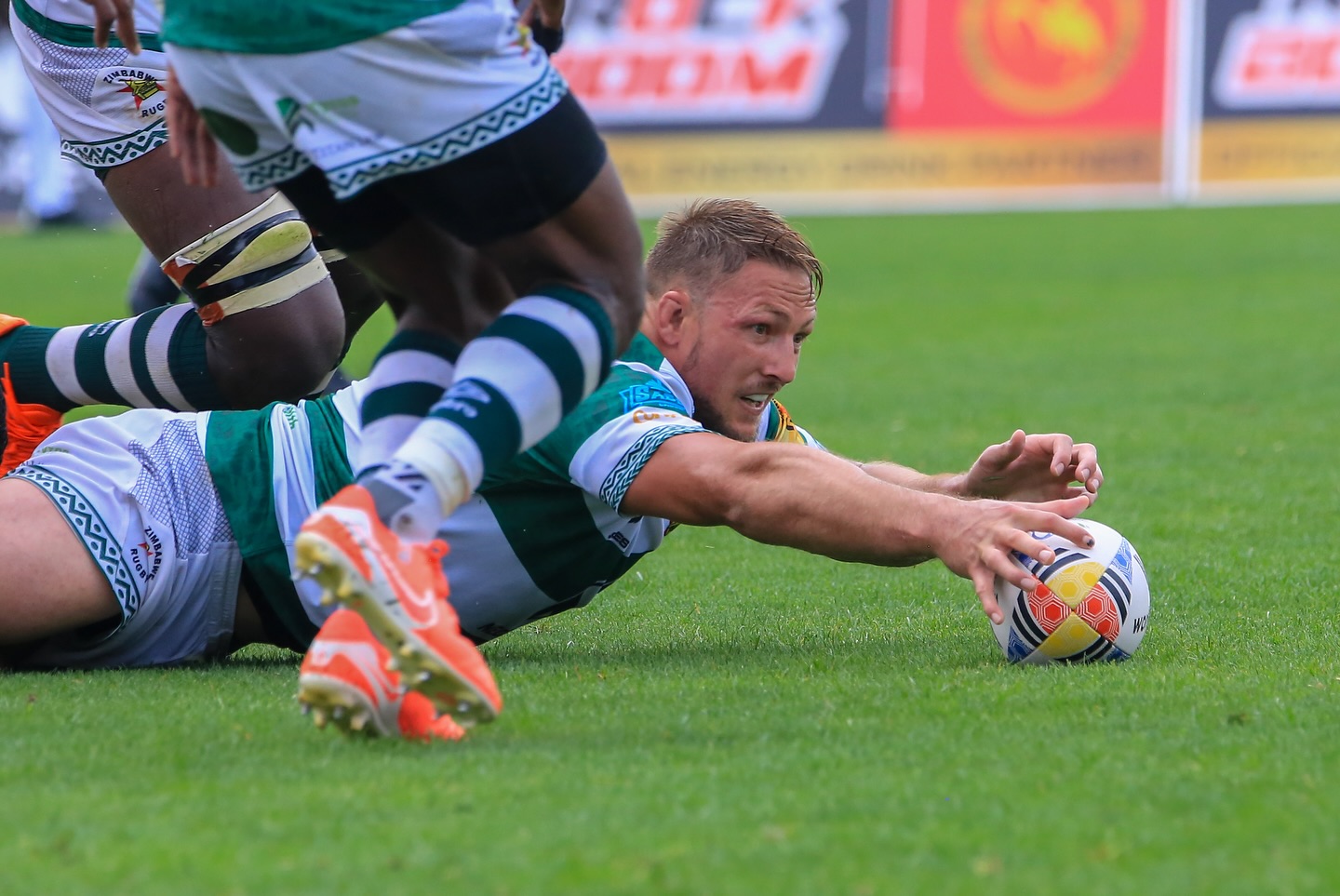 Zimbabwe Sables Fly-half Ian Prior recollects the ball against Morocco. PHOTO/Rugby Afrique