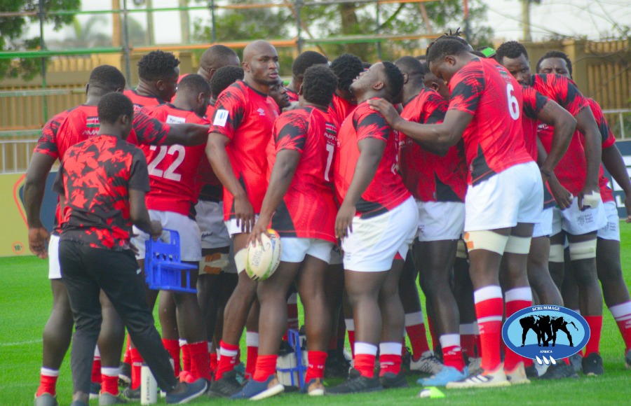 Kenya Simbas huddle in a captains run session ahead of Rugby Africa Cup. PHOTO/Scrummage Africa