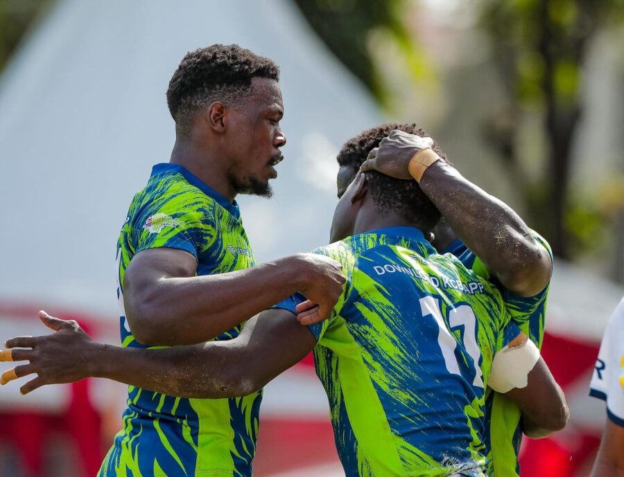 KCB Rugby celebrate after scoring at the Driftwood 7s. PHOTO/ KCB Rugby/ Facebook