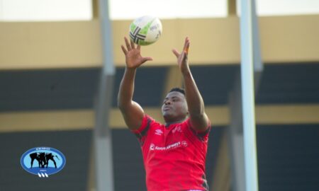 Andy Cole Omolo in training ahead ofUganda's match. PHOTO/Scrummage