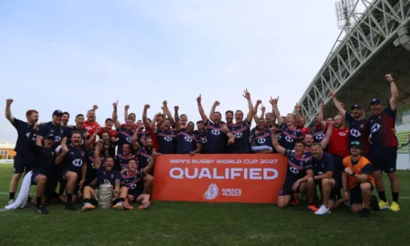 Hong Kong players celebrate defeating Korea 70-22 in the final round of the Asia Rugby Championship 2025. PHOTO/world rugby