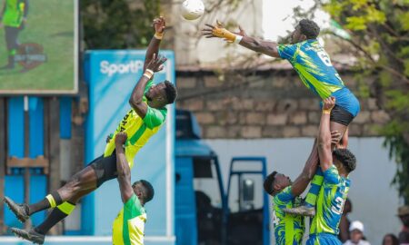 Kabras RFC and KCB Rugby contest for a line-out. PHOTO/KCB Rugby/Facebook