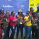 Mwamba RFC ladies receive trophy. PHOTO/KRU