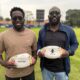 AS Sports Uganda CEO Leo Lubambula posses with AS Sports Rugby balls set for Entebbe 7s. PHOTO/AS Sports