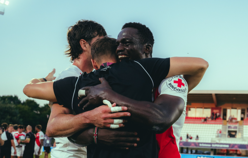 Kevin Wekesa celebrates with Monaco 7s after Dax 7s victory. PHOTO/supersevens