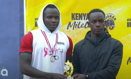 Victor Mola of Strathmore Leos and David Nyangige of Impala RFC at Embu 7s. PHOTO/ Screengrab