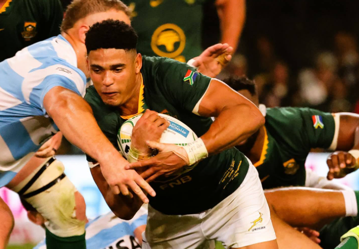 Sacha Feinberg-Mngomezulu in action against Argentina. PHOTO/Springboks