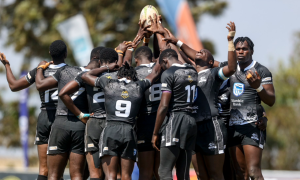 Black Pirates huddle in the Rujumba 7s. PHOTO/Black Pirates