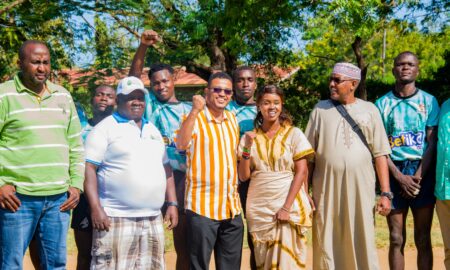 Waridi Foundation Jenipher Waridi (centre) with dignitaries during the Lamu 7s. PHOTO/Waridi Foundation