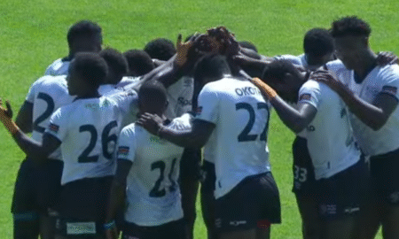 Kenya Morans squad huddle during the Safari 7s tournament. PHOTO/Screengrab