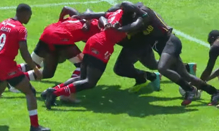 A scrum contest between Kenya 7 (Shujaa) and Nyati in the Safari 7s. PHOTO/Screengrab