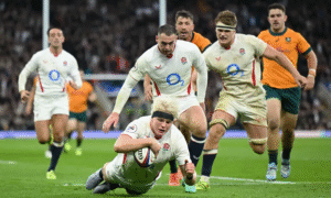 England cross over for a try against Australia. PHOTO/RFU