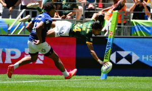 Tristan Leyds goes over in the corner for South Africa 7s. PHOTO/SA Rugby