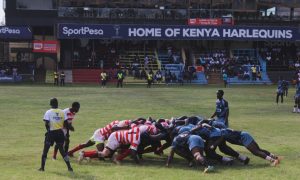 Impala RFC in scrum contest vs Daystar Falcons in past Kenya Cup contest. PHOTO/Impala RFC