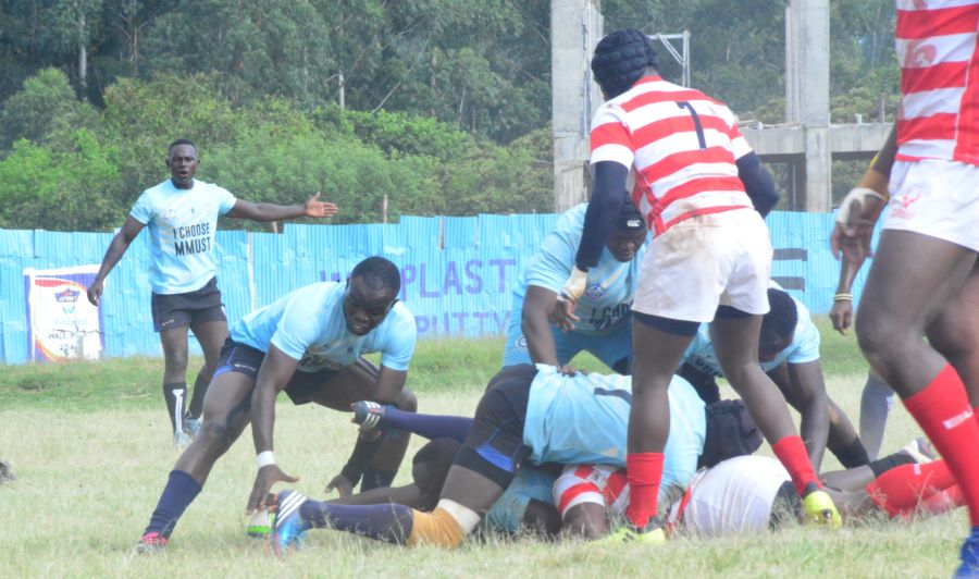 MMUST rugby scrum-half Veron Kaburu in action a Kenya Cup clash against Impala RFC . PHOTO/Scrummage Africa