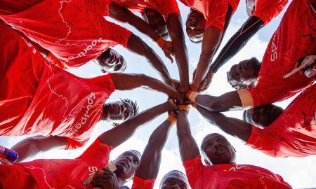 Kenya 7s huddle at the SVNS 2 tournament. PHOTO/World Rugby