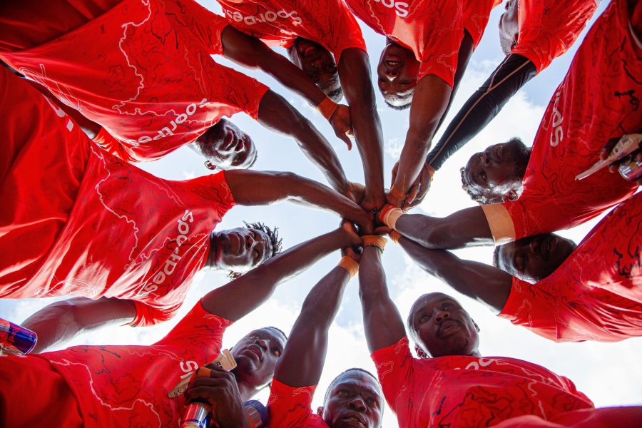 Kenya 7s huddle at the SVNS 2 tournament. PHOTO/World Rugby
