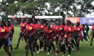 Uganda Lady Cranes celebrate. PHOTO/Screengrab