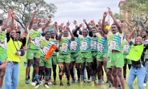 JKUAT Cougars celebrate winning Mwamba Cup. PHOTO/Tabby Nashipae
