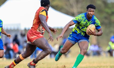 KCB Rugby's Elvis Olukusi charges forward during the Cup final against KU Blak Blad at the Juja 7s tournament held at Jomo Kenyatta University of Agriculture and Technology (JKUAT) on July 12, 2026. PHOTO/KCB Rugby