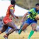KCB Rugby's Elvis Olukusi charges forward during the Cup final against KU Blak Blad at the Juja 7s tournament held at Jomo Kenyatta University of Agriculture and Technology (JKUAT) on July 12, 2026. PHOTO/KCB Rugby