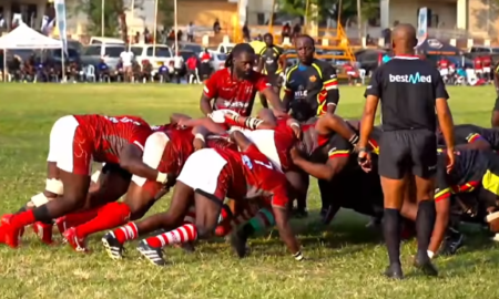 Scrum contest between Kenya Legends and Uganda Legends in Uganda Legends Cup return leg. PHOTO/Screen Grab